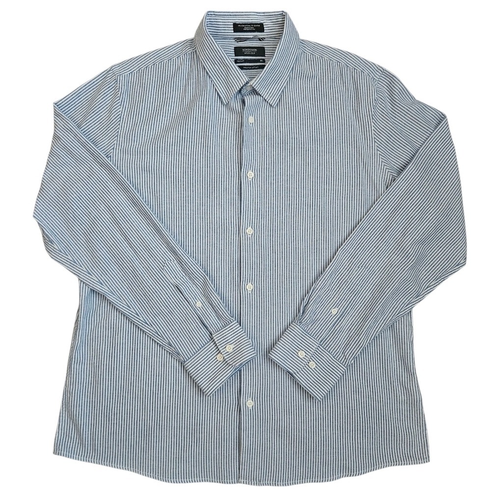 Nordstrom Mens Blue/White Striped Trim Fit Casual Button Down Shirt XL Classic